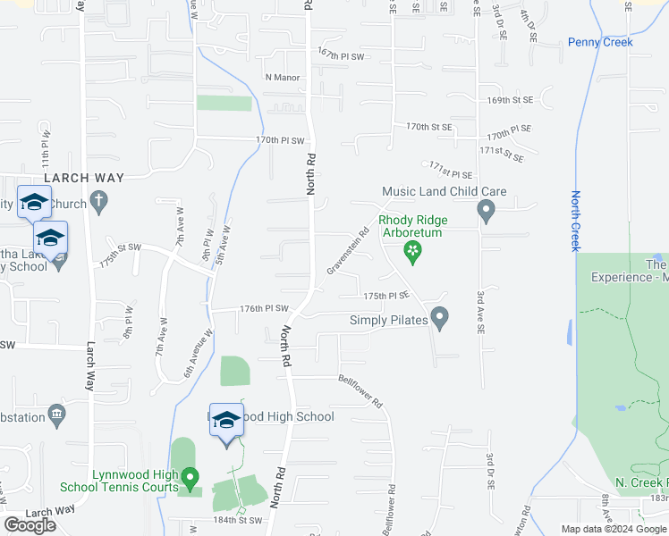 map of restaurants, bars, coffee shops, grocery stores, and more near 13 174th Place Southwest in Bothell