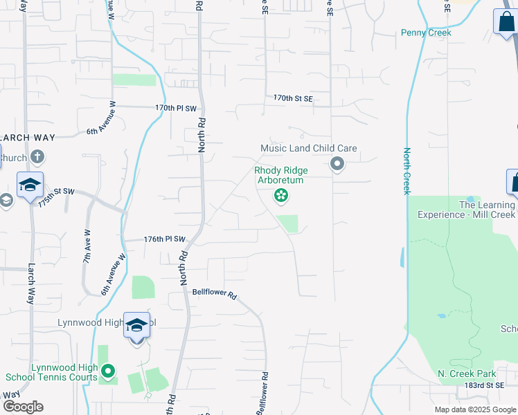 map of restaurants, bars, coffee shops, grocery stores, and more near 17424 Clover Road in Bothell
