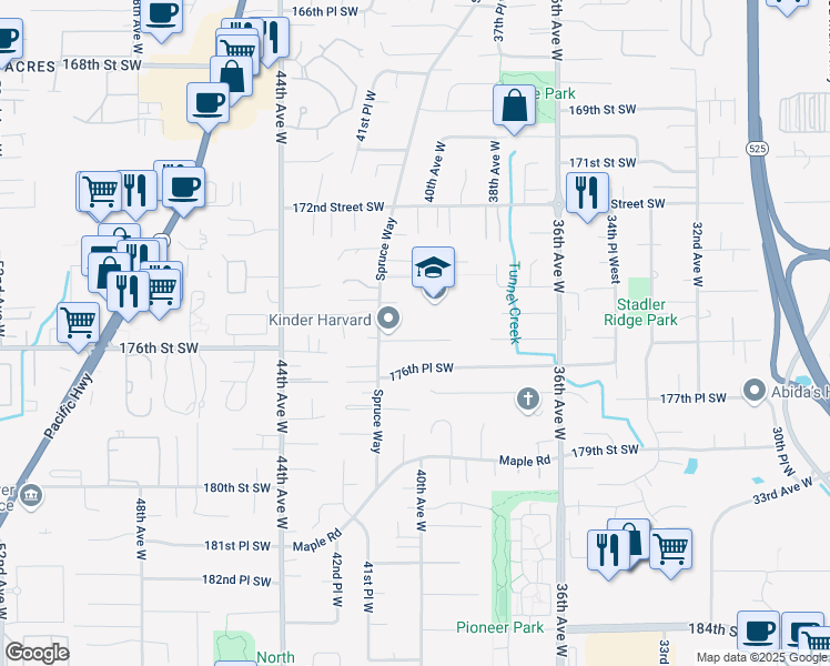 map of restaurants, bars, coffee shops, grocery stores, and more near 4001 176th Street Southwest in Lynnwood