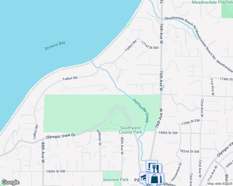 map of restaurants, bars, coffee shops, grocery stores, and more near 8107 Frederick Place in Edmonds