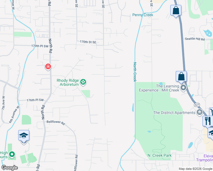 map of restaurants, bars, coffee shops, grocery stores, and more near 17423 3rd Avenue Southeast in Bothell