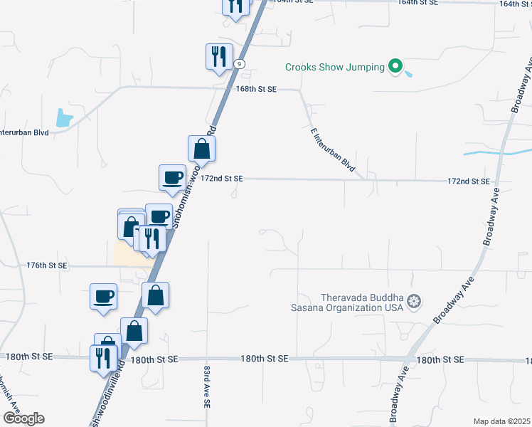 map of restaurants, bars, coffee shops, grocery stores, and more near 8500 172nd Street Southeast in Snohomish
