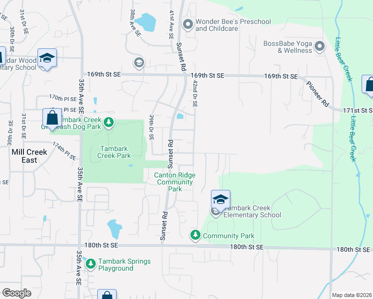 map of restaurants, bars, coffee shops, grocery stores, and more near 4125 174th Place Southeast in Bothell