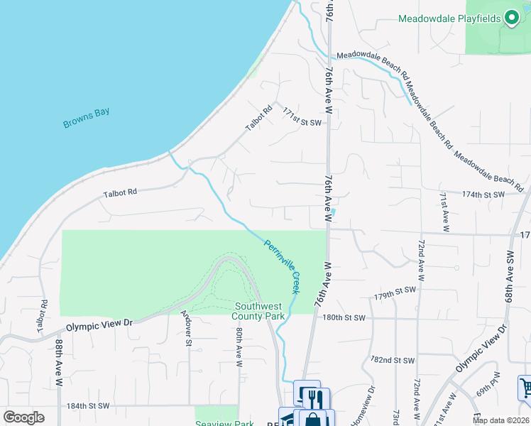 map of restaurants, bars, coffee shops, grocery stores, and more near 7806 175th Street Southwest in Edmonds
