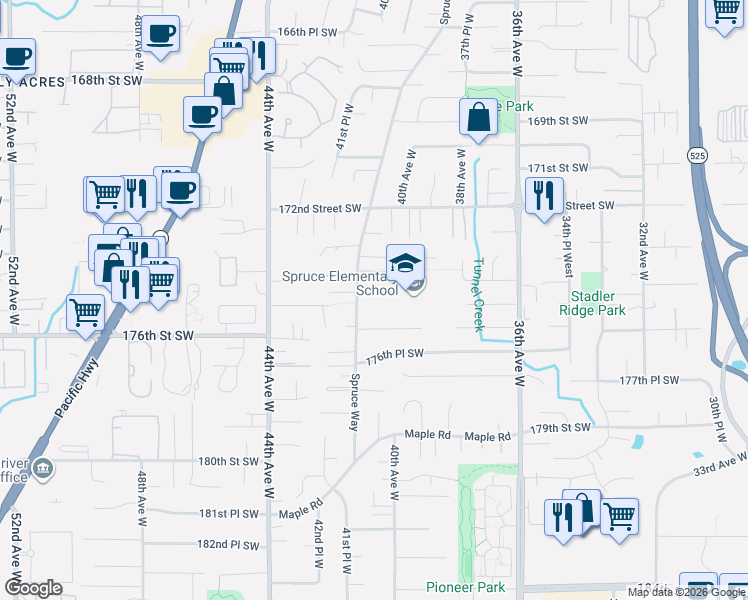 map of restaurants, bars, coffee shops, grocery stores, and more near 4001 176th Street Southwest in Lynnwood