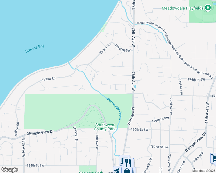 map of restaurants, bars, coffee shops, grocery stores, and more near 7806 175th Street Southwest in Edmonds