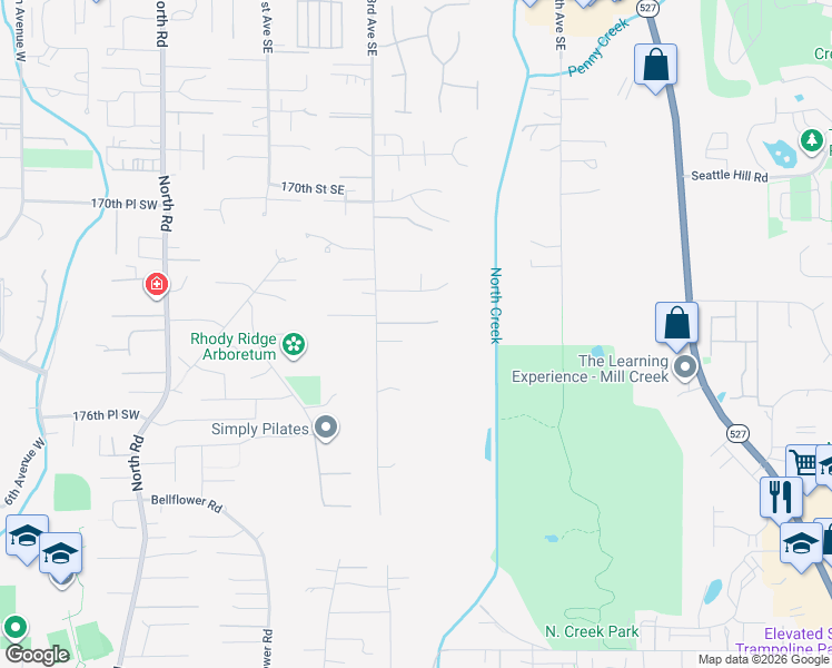 map of restaurants, bars, coffee shops, grocery stores, and more near 402 172nd Place Southeast in Bothell