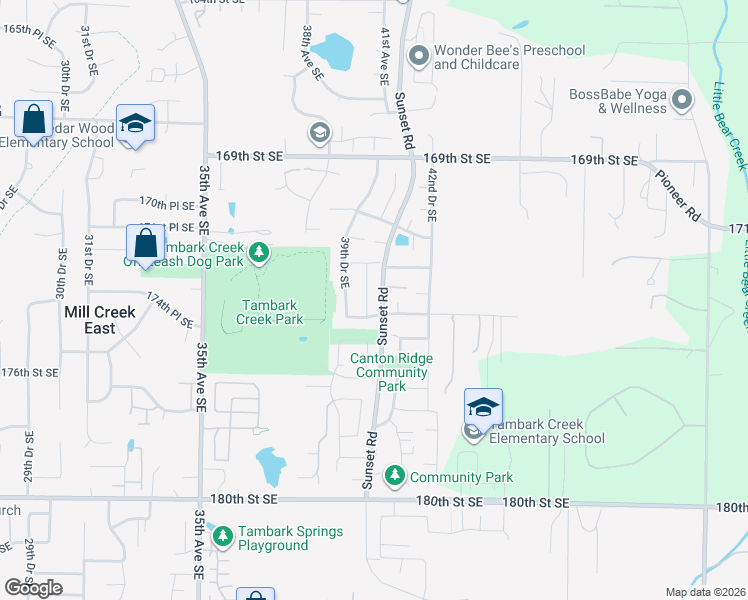 map of restaurants, bars, coffee shops, grocery stores, and more near 17223 40th Avenue Southeast in Bothell