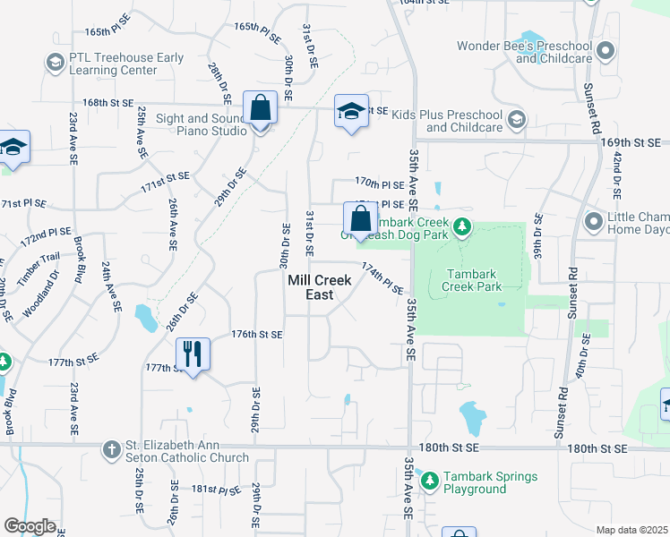 map of restaurants, bars, coffee shops, grocery stores, and more near 17229 31st Drive Southeast in Bothell
