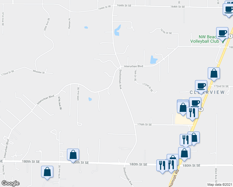 map of restaurants, bars, coffee shops, grocery stores, and more near 17230 Snohomish Avenue in Snohomish