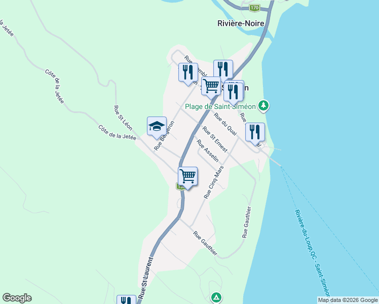 map of restaurants, bars, coffee shops, grocery stores, and more near 429 Rue Saint Laurent in Saint-Siméon