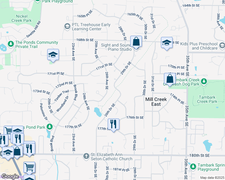 map of restaurants, bars, coffee shops, grocery stores, and more near 17228 29th Drive Southeast in Bothell
