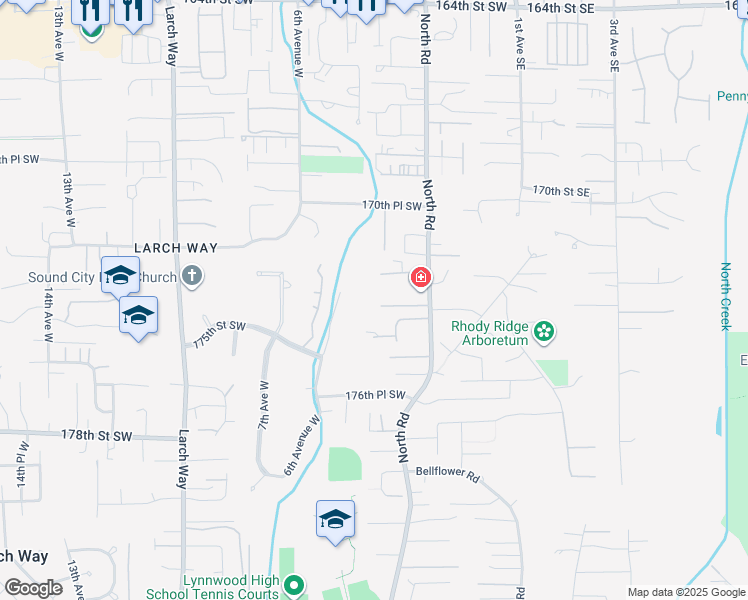 map of restaurants, bars, coffee shops, grocery stores, and more near 323 173rd Place Southwest in Bothell