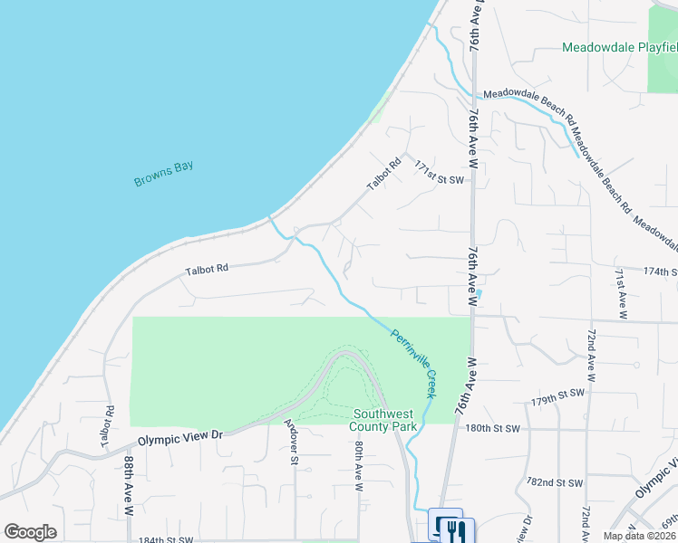 map of restaurants, bars, coffee shops, grocery stores, and more near 8129 Frederick Place in Edmonds