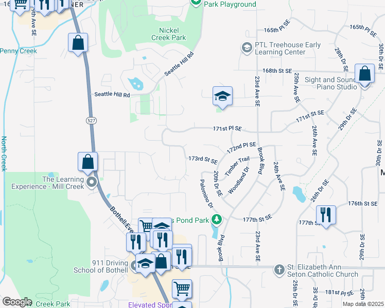 map of restaurants, bars, coffee shops, grocery stores, and more near 1829 173rd Street Southeast in Bothell