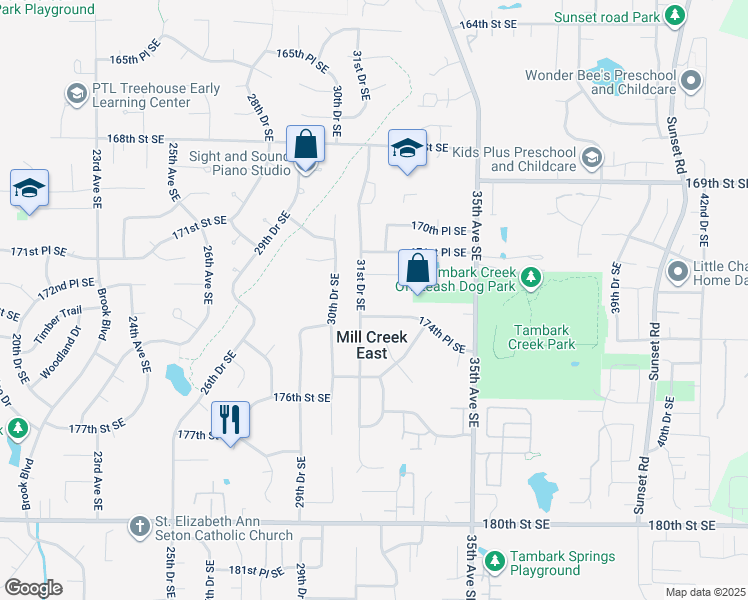 map of restaurants, bars, coffee shops, grocery stores, and more near 17229 31st Dr SE in Bothell