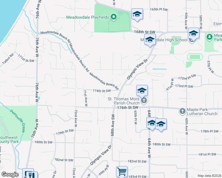 map of restaurants, bars, coffee shops, grocery stores, and more near 6819 174th Street Southwest in Edmonds