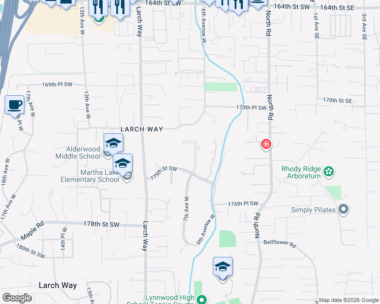 map of restaurants, bars, coffee shops, grocery stores, and more near 17312 7th Avenue West in Bothell