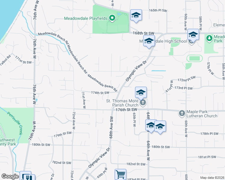 map of restaurants, bars, coffee shops, grocery stores, and more near 6819 174th Street Southwest in Edmonds