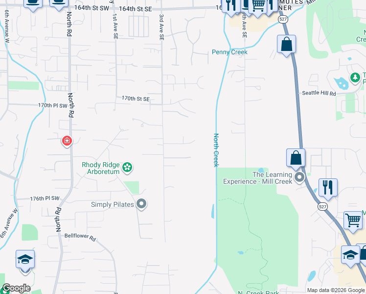 map of restaurants, bars, coffee shops, grocery stores, and more near 402 172nd Place Southeast in Bothell