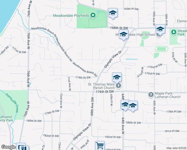 map of restaurants, bars, coffee shops, grocery stores, and more near 6819 174th Street Southwest in Edmonds