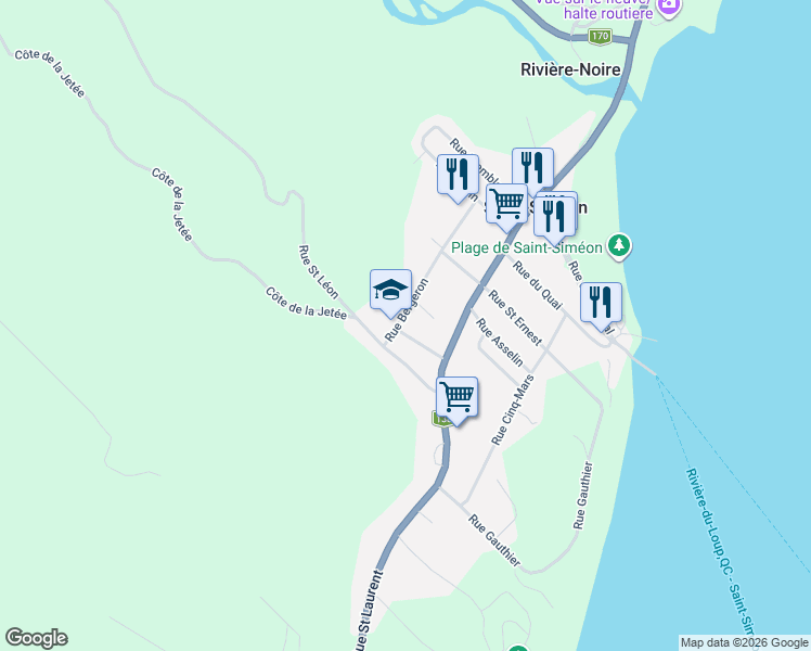 map of restaurants, bars, coffee shops, grocery stores, and more near 200 Rue des Commissaires in Saint-Siméon