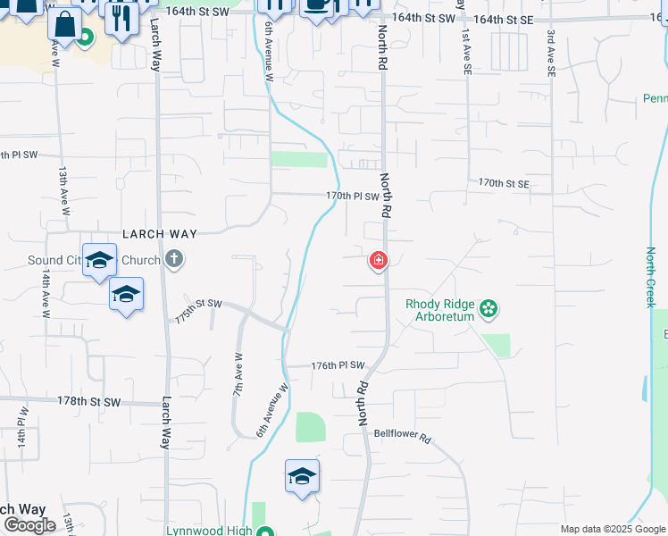 map of restaurants, bars, coffee shops, grocery stores, and more near 323 173rd Place Southwest in Bothell