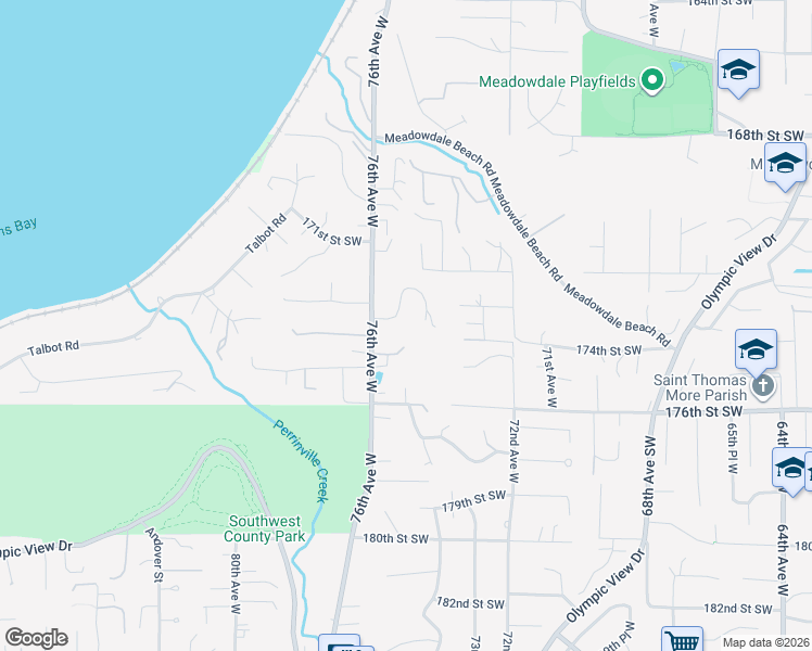 map of restaurants, bars, coffee shops, grocery stores, and more near 7400 Braemar Drive in Edmonds