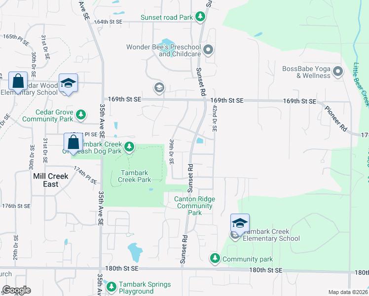 map of restaurants, bars, coffee shops, grocery stores, and more near 3925 172nd Place Southeast in Bothell