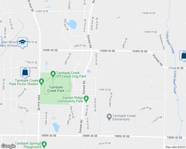 map of restaurants, bars, coffee shops, grocery stores, and more near 17200 42nd Drive Southeast in Bothell