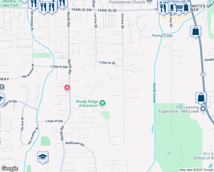 map of restaurants, bars, coffee shops, grocery stores, and more near 119 172nd Place Southeast in Bothell