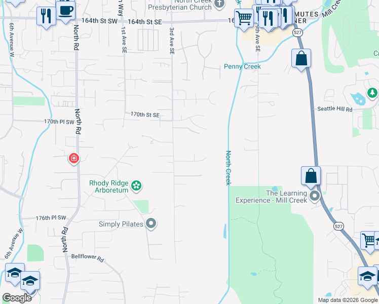 map of restaurants, bars, coffee shops, grocery stores, and more near 17121 3rd Avenue Southeast in Bothell