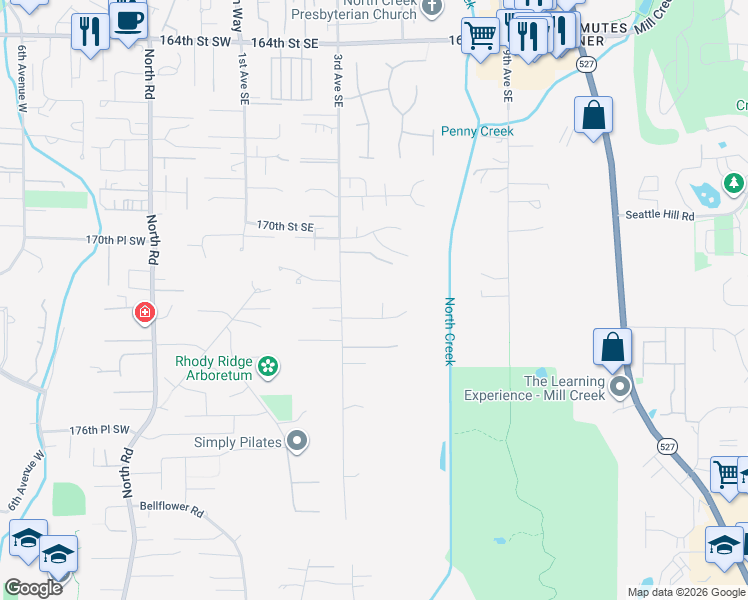 map of restaurants, bars, coffee shops, grocery stores, and more near 17121 3rd Avenue Southeast in Bothell