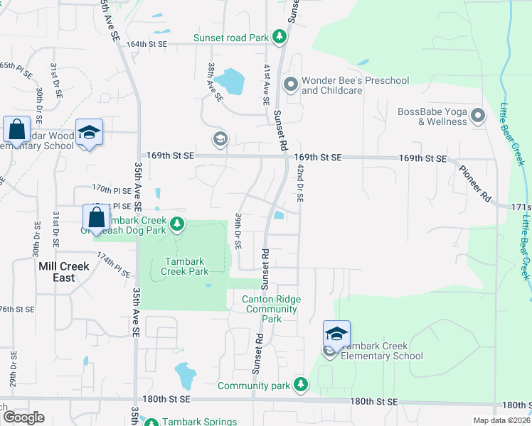 map of restaurants, bars, coffee shops, grocery stores, and more near 4104 171st Street Southeast in Bothell