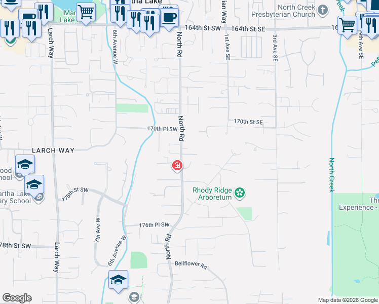 map of restaurants, bars, coffee shops, grocery stores, and more near 118 171st Place Southwest in Bothell