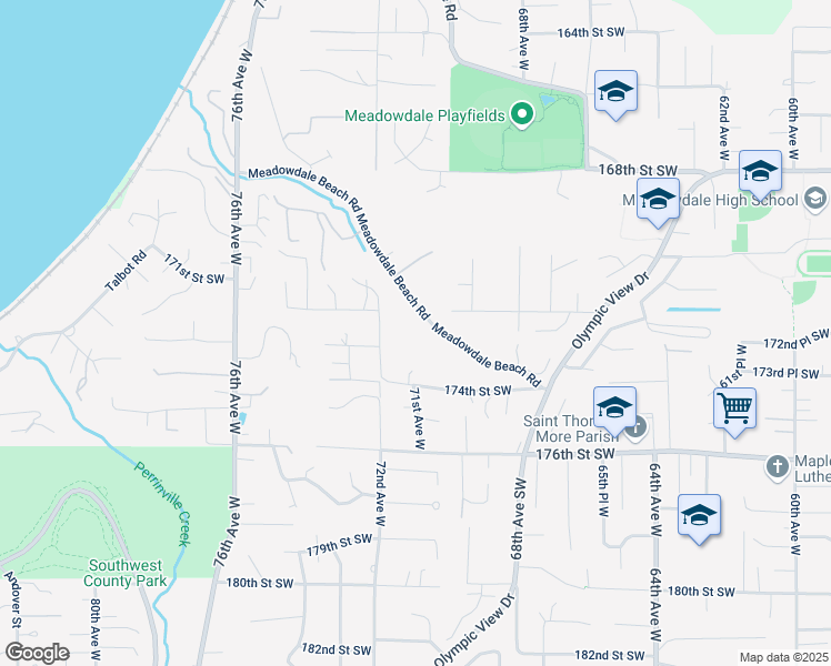 map of restaurants, bars, coffee shops, grocery stores, and more near 17215 72nd Avenue West in Edmonds