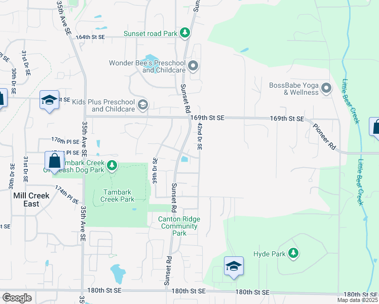 map of restaurants, bars, coffee shops, grocery stores, and more near 4119 171st Street Southeast in Bothell