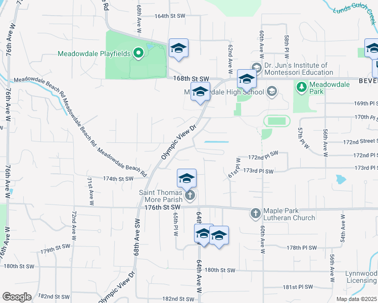 map of restaurants, bars, coffee shops, grocery stores, and more near 17211 Meadowdale Drive in Lynnwood