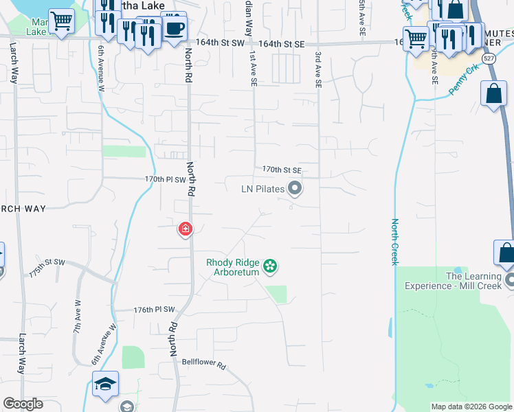 map of restaurants, bars, coffee shops, grocery stores, and more near 17124 Gravenstein Road in Bothell