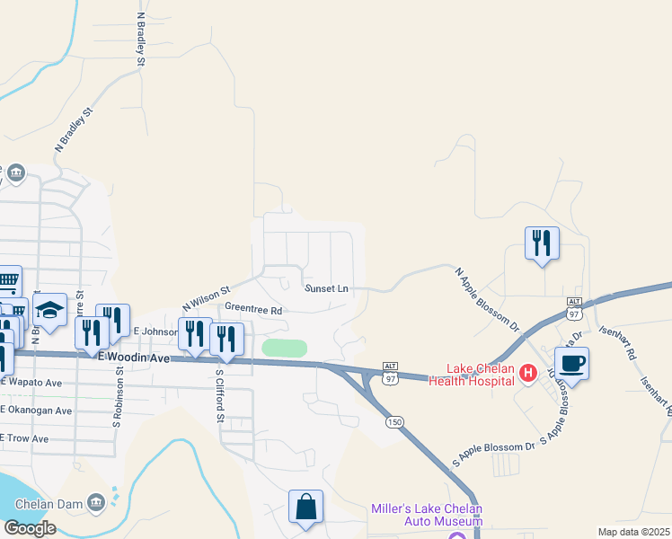 map of restaurants, bars, coffee shops, grocery stores, and more near 424 Spring View Place in Chelan