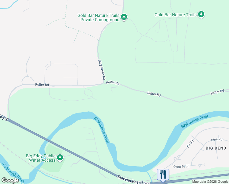 map of restaurants, bars, coffee shops, grocery stores, and more near 43424 Reiter Road in Gold Bar