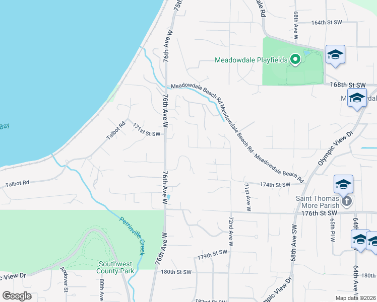 map of restaurants, bars, coffee shops, grocery stores, and more near 7425 Braemar Drive in Edmonds