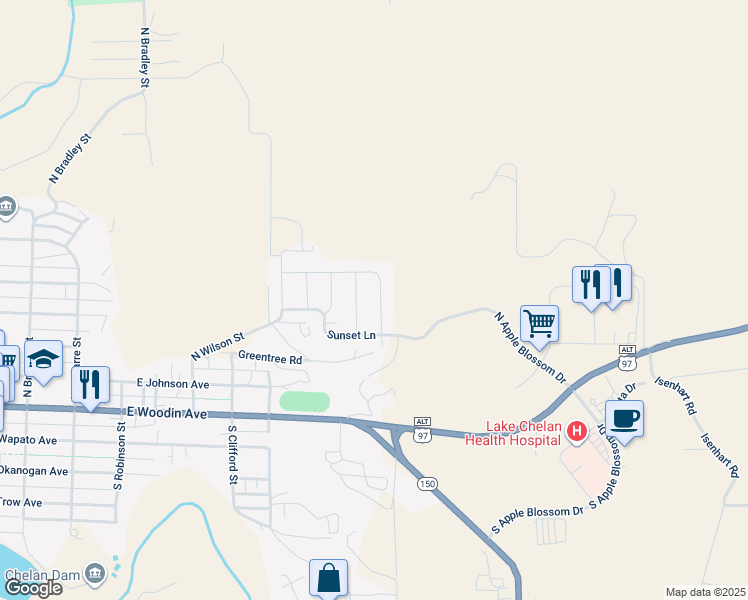 map of restaurants, bars, coffee shops, grocery stores, and more near 424 Spring View Place in Chelan