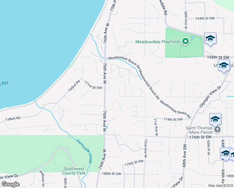map of restaurants, bars, coffee shops, grocery stores, and more near 7425 Braemar Drive in Edmonds