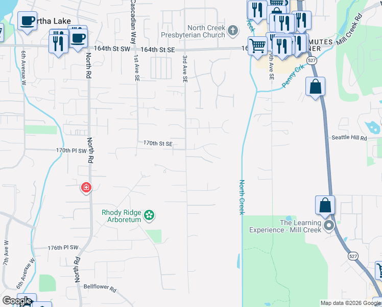 map of restaurants, bars, coffee shops, grocery stores, and more near 308 170th Place Southeast in Bothell