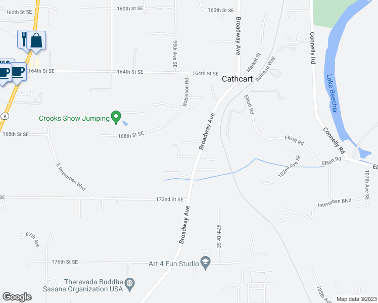 map of restaurants, bars, coffee shops, grocery stores, and more near 16816 Broadway Avenue in Snohomish