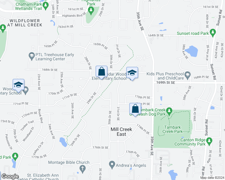 map of restaurants, bars, coffee shops, grocery stores, and more near 17003 30th Drive Southeast in Bothell