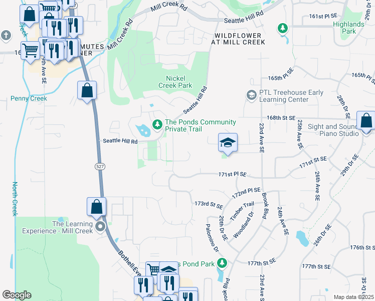 map of restaurants, bars, coffee shops, grocery stores, and more near 1719 170th Place Southeast in Bothell