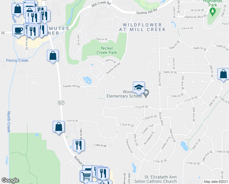 map of restaurants, bars, coffee shops, grocery stores, and more near 1719 170th Place Southeast in Bothell