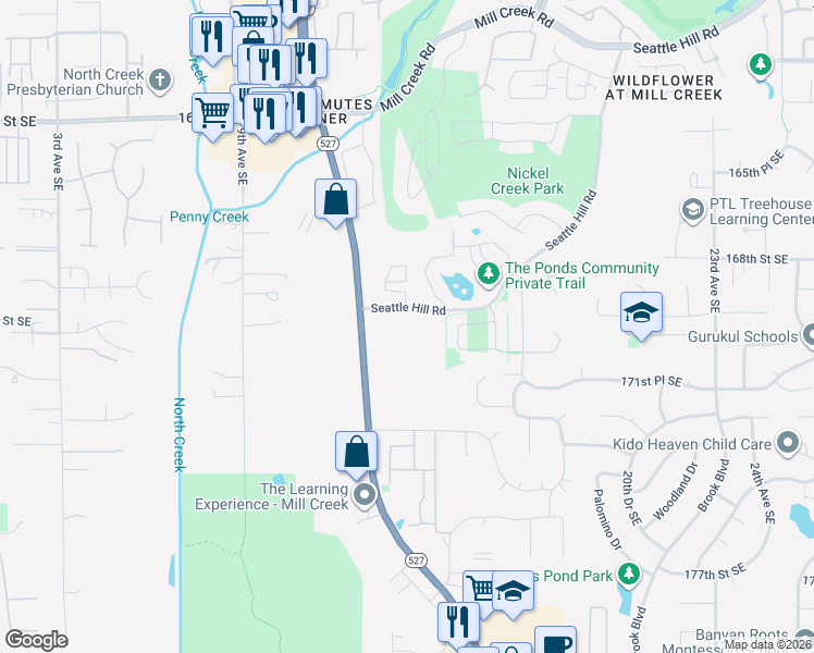 map of restaurants, bars, coffee shops, grocery stores, and more near 16933 Bothell Everett Highway in Bothell